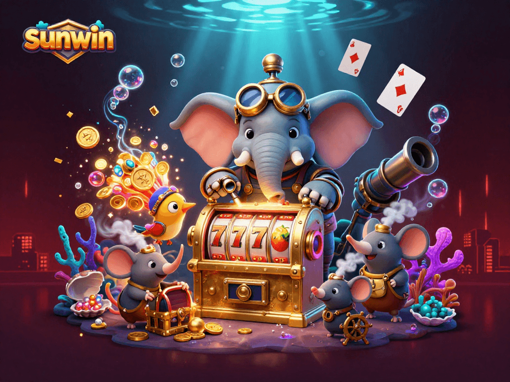 Experience the vibrant world of sunwin with a steampunk elephant at a golden slot machine.