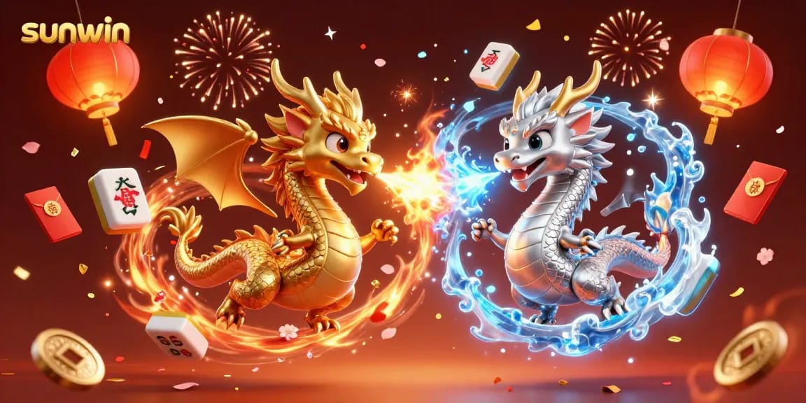 Engage in thrilling gameplay with sunwin at this vibrant 3D casino scene featuring dragons and festive elements.