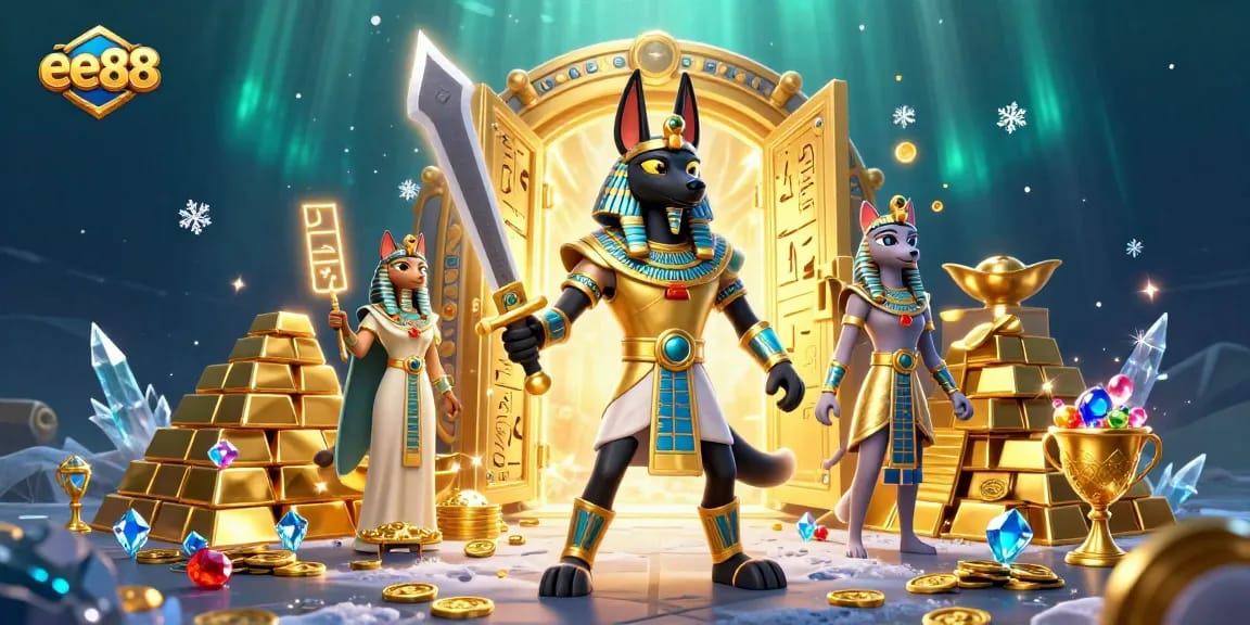 Spin the reels at ee88 and uncover golden treasures with Anubis and Bastet in the underworld.