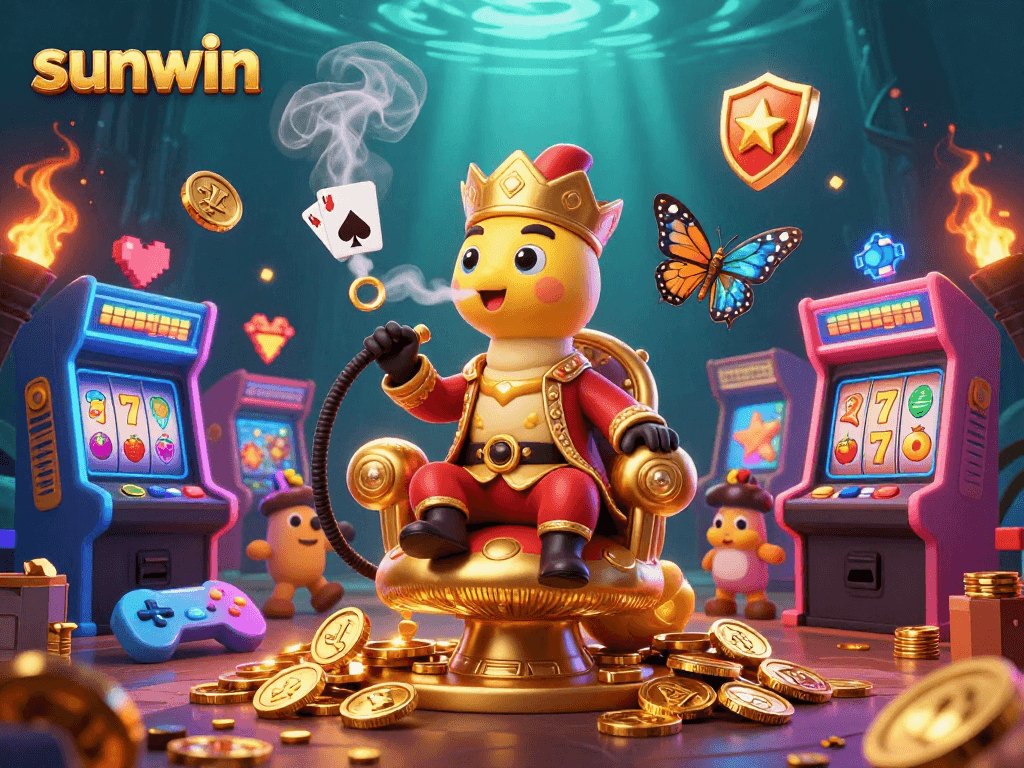 Experience winning with sunwin in this engaging 3D illustration of a casino gaming scene.