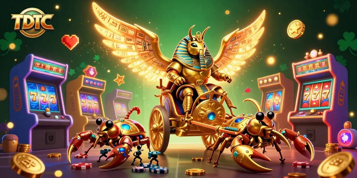 Engage with TDTC's dynamic casino experience featuring a vibrant 3D illustration of characters and game elements.