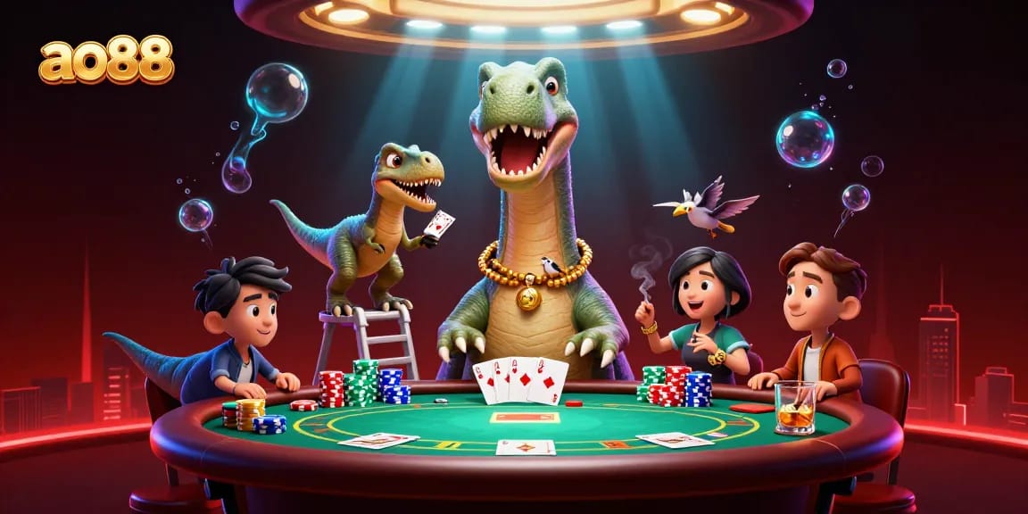 Engage in thrilling casino fun at ao88 with vibrant poker action from giant dinosaur dealers!