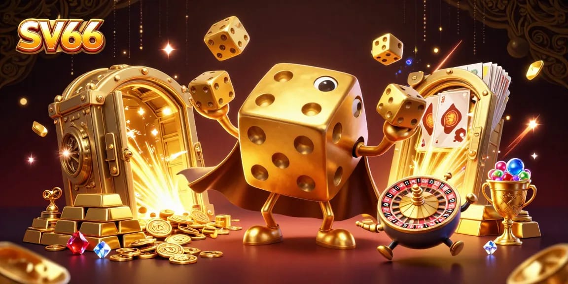 Spin and win with SV66 as golden dice and jewels create a thrilling casino adventure.