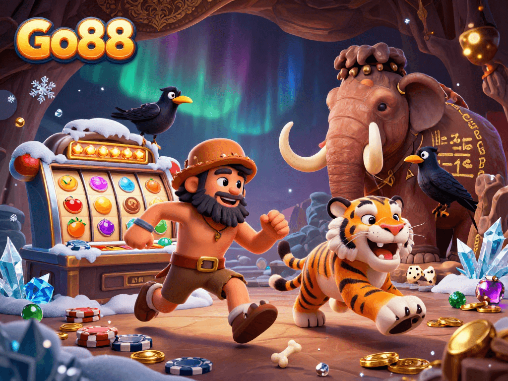 Experience exciting gameplay at Go88 with vibrant casino symbols and engaging characters.