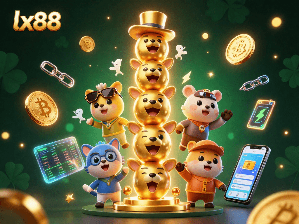 Experience thrilling gaming adventures at lx88 with vibrant crypto-themed visuals and engaging characters.
