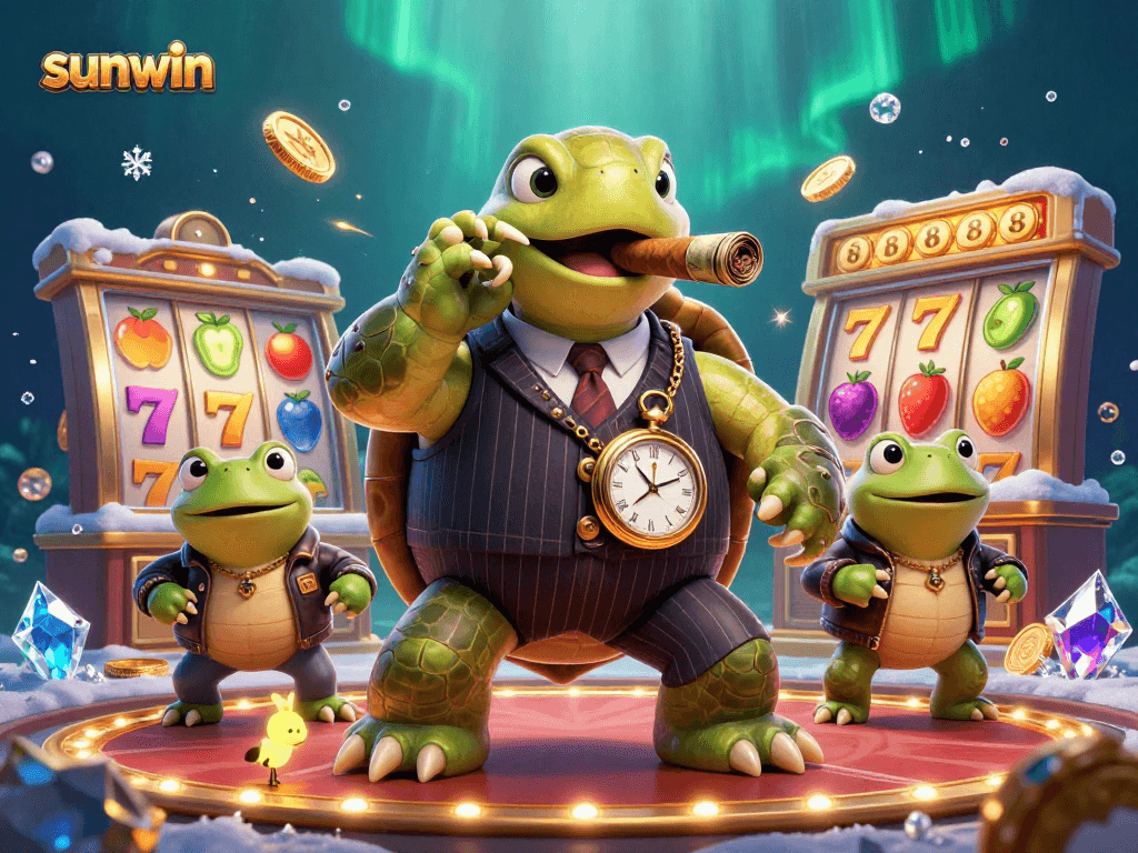 Experience the thrill with sunwin and a vibrant casino scene featuring a snapping turtle in action.