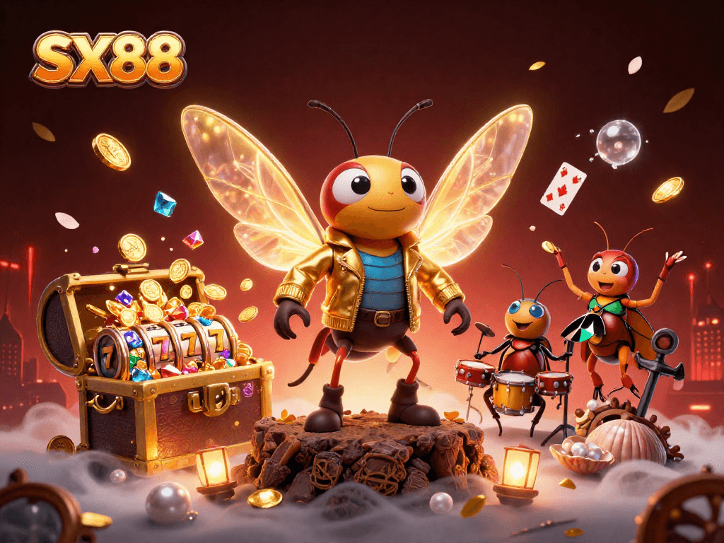 SX88 offers exhilarating slots action with a lively 3D rock star scene in a vibrant casino.