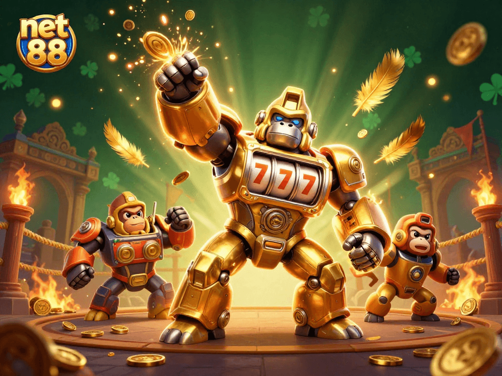 Experience thrilling wins at net 88, with a vibrant casino-inspired 3D illustration featuring action and excitement.