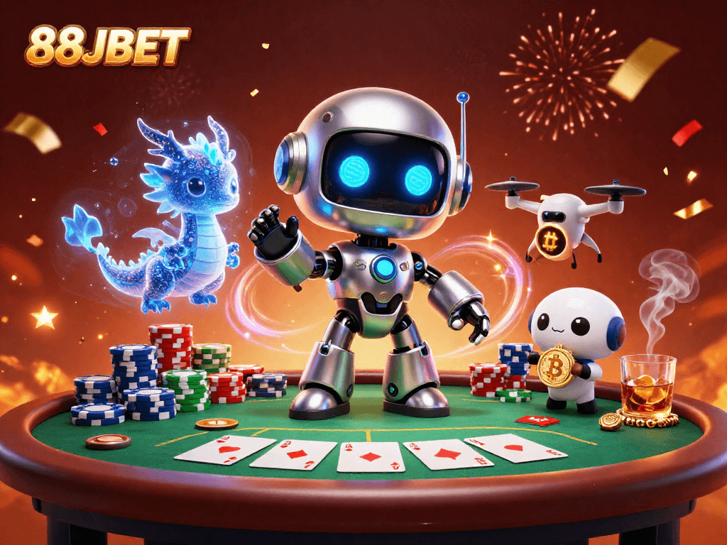 Engage in thrilling gameplay at 88JBET featuring a cyberpunk robot and AI dragon.