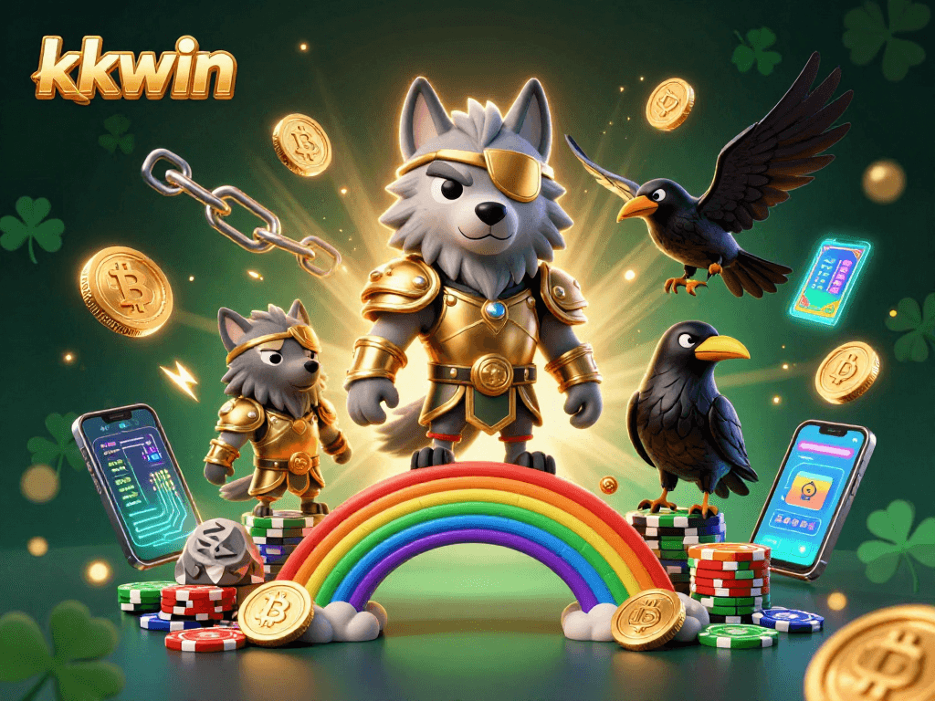 Experience gaming excitement with kkwin, showcasing Odin and ravens amidst vibrant casino elements.