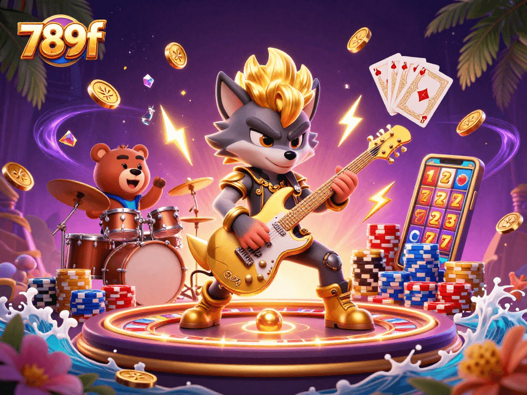 Experience exciting wins at 789f's casino scene featuring vibrant characters and dynamic game elements.