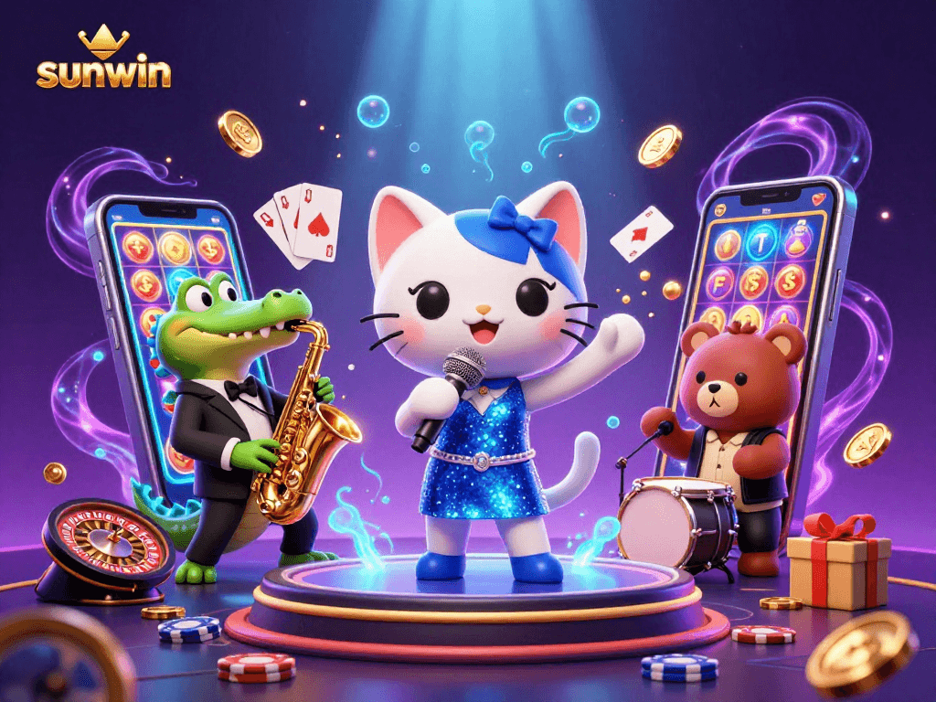 Engage with sunwin's vibrant casino scene featuring characters and dynamic gaming elements.