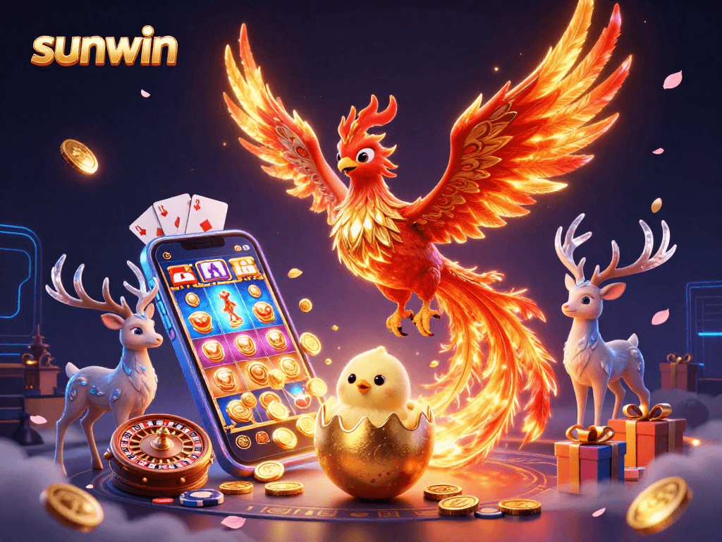 Experience thrilling gameplay with sunwin as a phoenix rises among vivid casino elements.