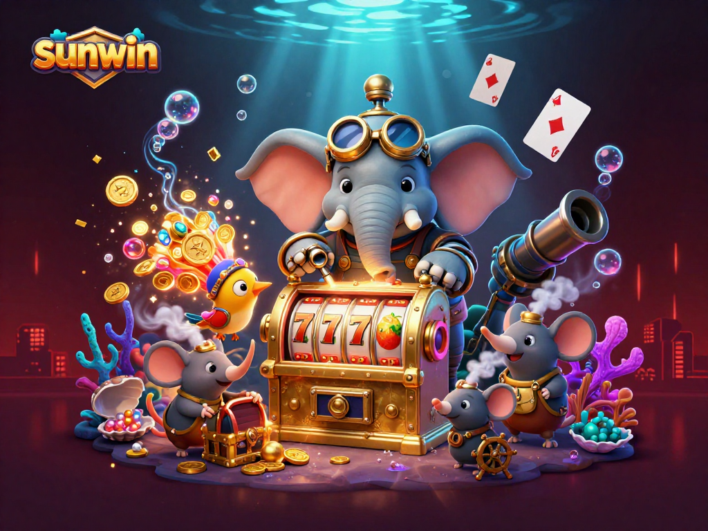 Experience the vibrant world of sunwin with a steampunk elephant at a golden slot machine.