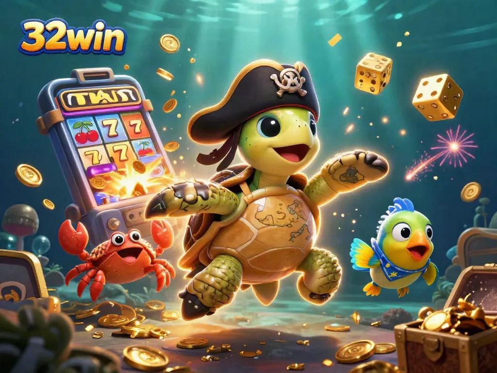 Experience thrilling 32win gameplay with a vibrant, dynamic underwater casino scene featuring playful characters.