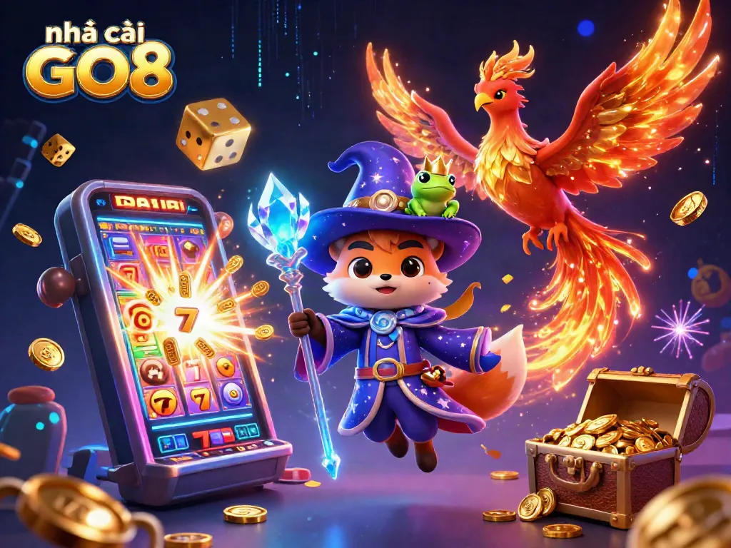 Join the action at nhà cái GO8 with mesmerizing online casino experiences illustrated through a magical adventure.