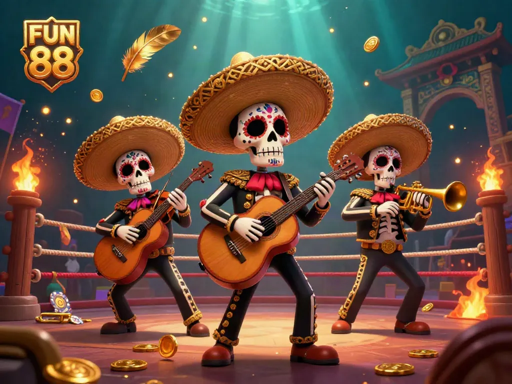 Experience the thrill of FUN 88 with a lively mariachi band celebrating in a vibrant casino atmosphere.