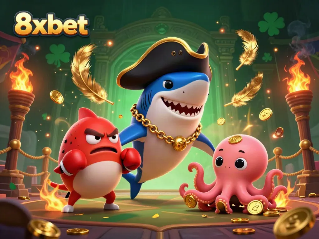 Experience thrilling gameplay with 8xbet's dynamic 3D casino scene showcasing fun characters.
