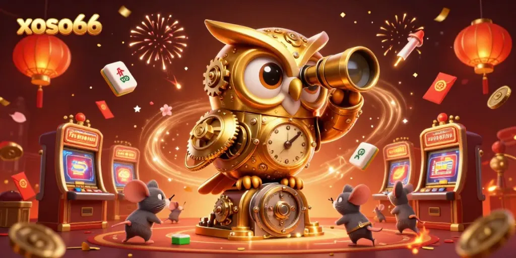 Experience thrilling wins at xoso66 with this dynamic illustration of a casino scene featuring unique characters and games.
