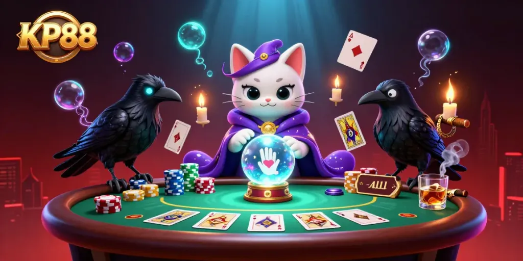 Engage in thrilling games at KP88 with dynamic poker action, vibrant characters, and immersive casino elements.