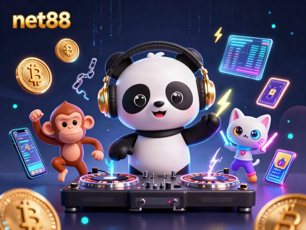 Experience excitement with net88's vibrant casino scene featuring energetic characters.