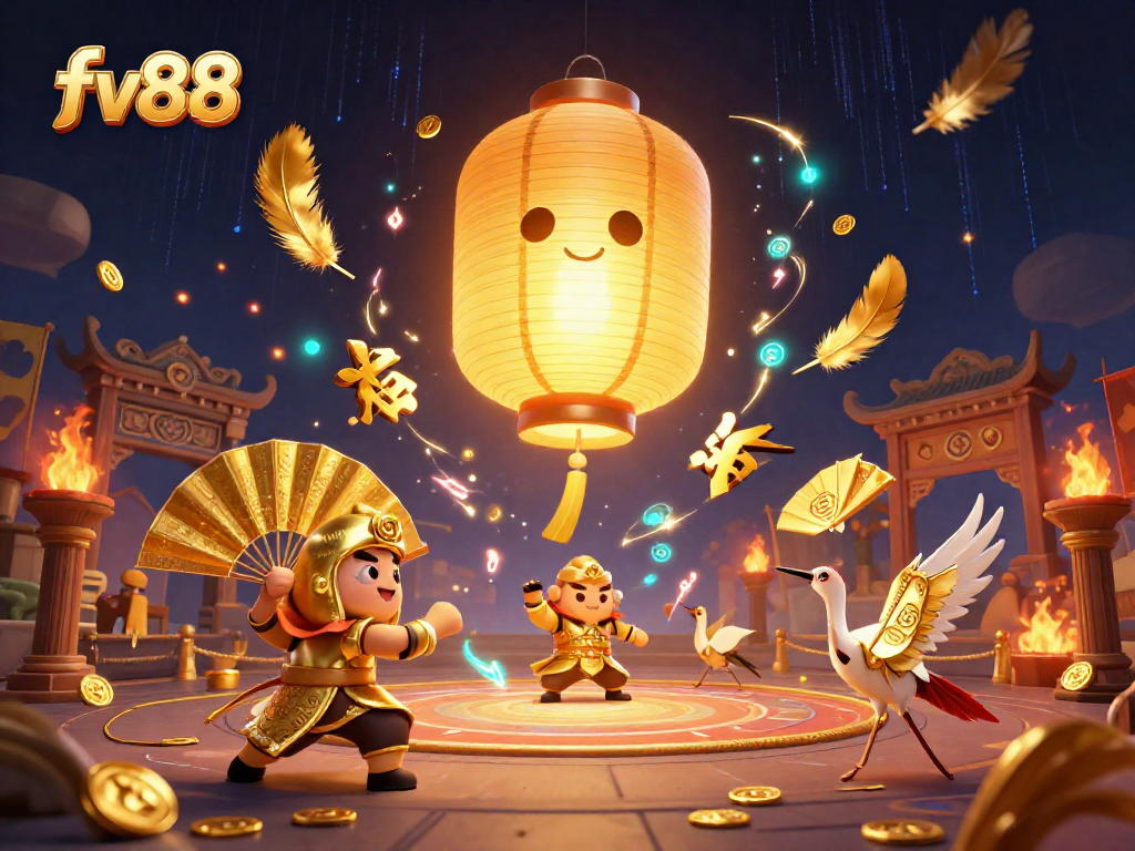 Experience thrilling gameplay and vibrant energy at fv88's exciting casino world with glowing spirits and lucky symbols.