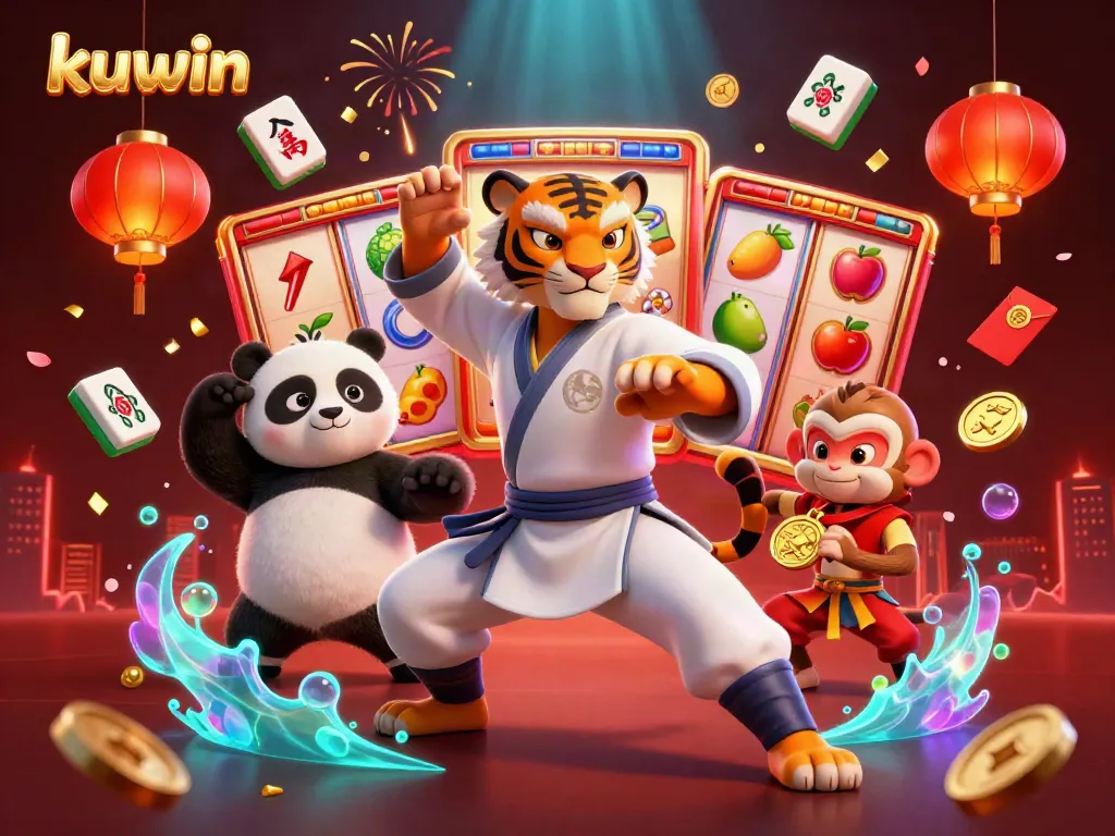Kuwin offers an exciting casino experience with vibrant slot machines and dynamic characters embodying luck and skill.