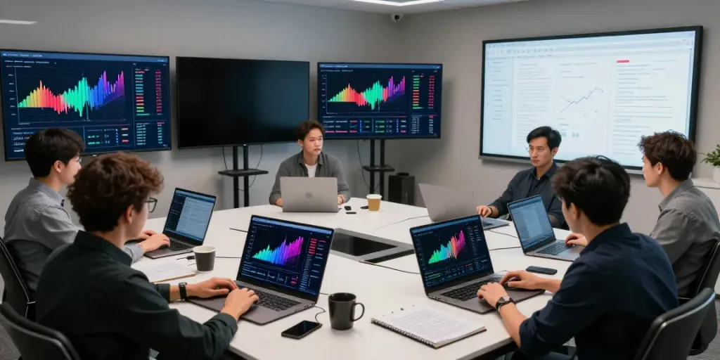 Recovering stolen crypto in USA through collaborative blockchain asset analysis in a modern office.
