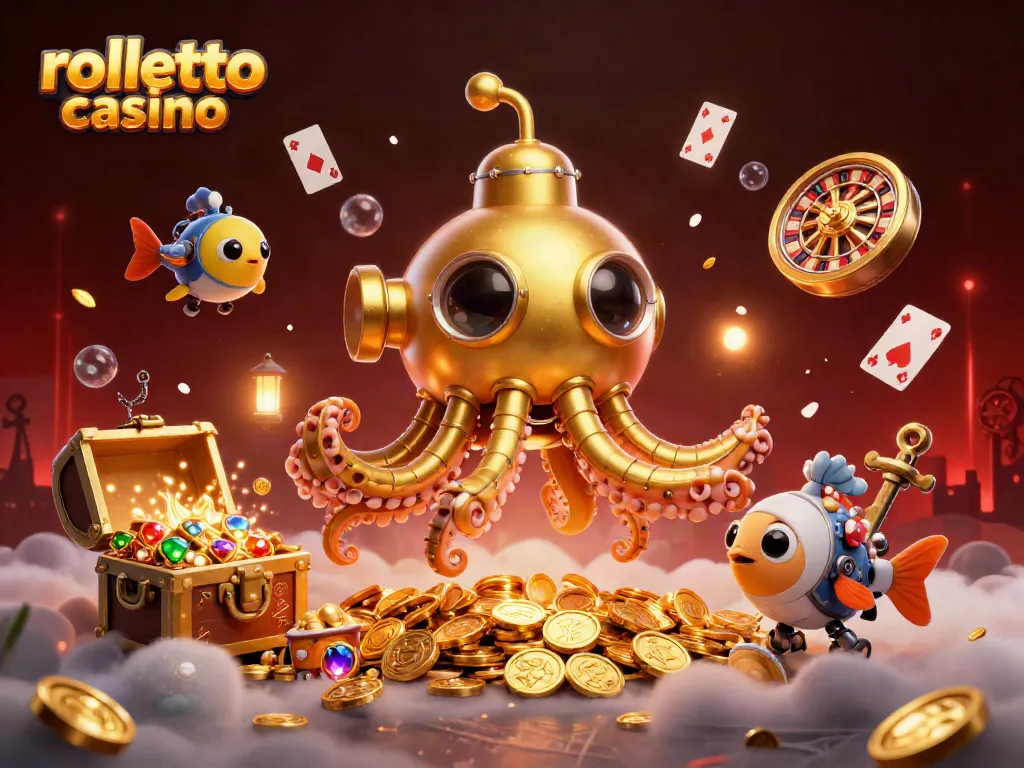 Experience the excitement of rolletto casino with vibrant scenes, featuring jackpots, slots, and poker elements.