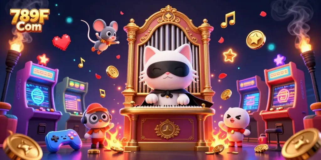 Immerse in 789F Com's vibrant casino scene featuring animated characters and game elements.