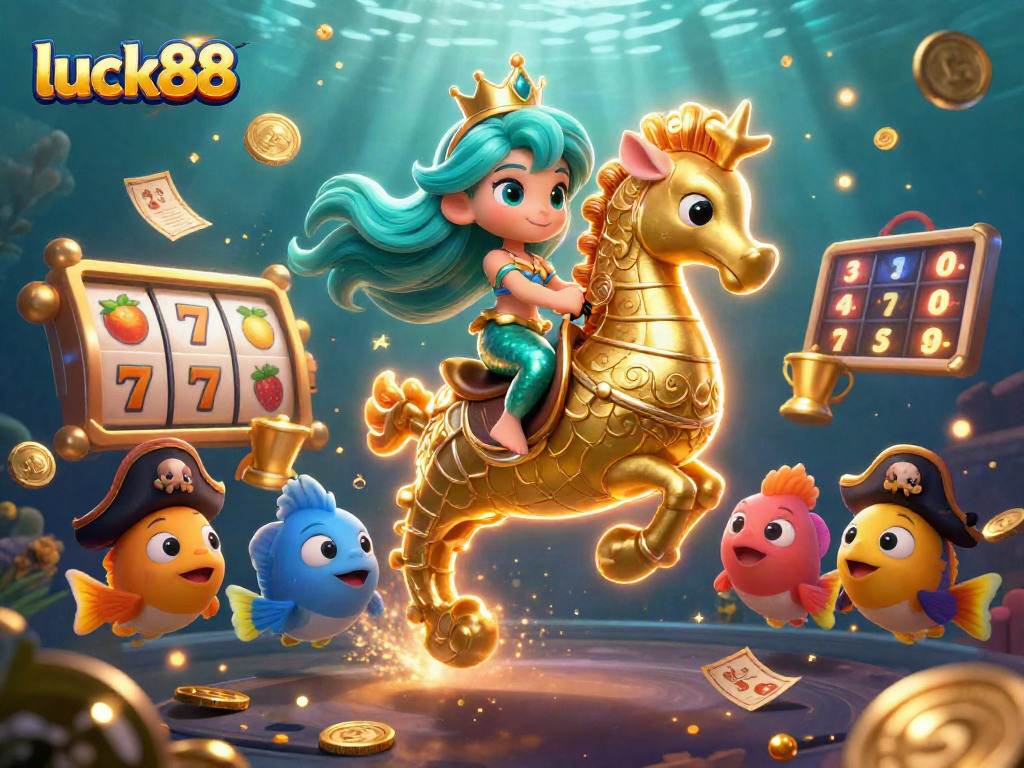 Experience luck88 with vibrant casino elements in a dynamic 3D mermaid scene.