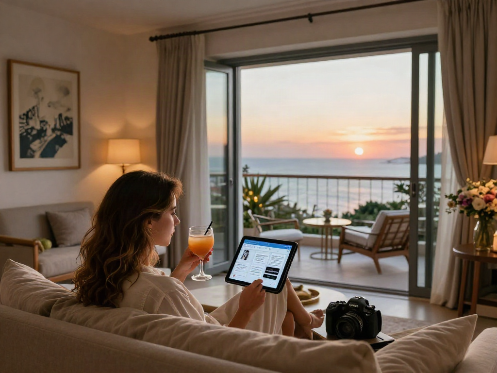 Antalya Eskort view of elegant woman enjoying luxury suite ambiance.