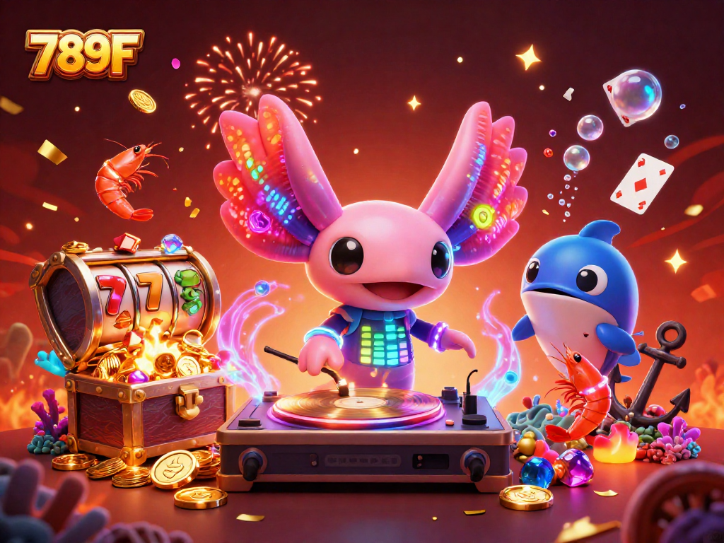 Engage with the vibrant world of 789F casino games, featuring lively characters and dynamic slot elements.