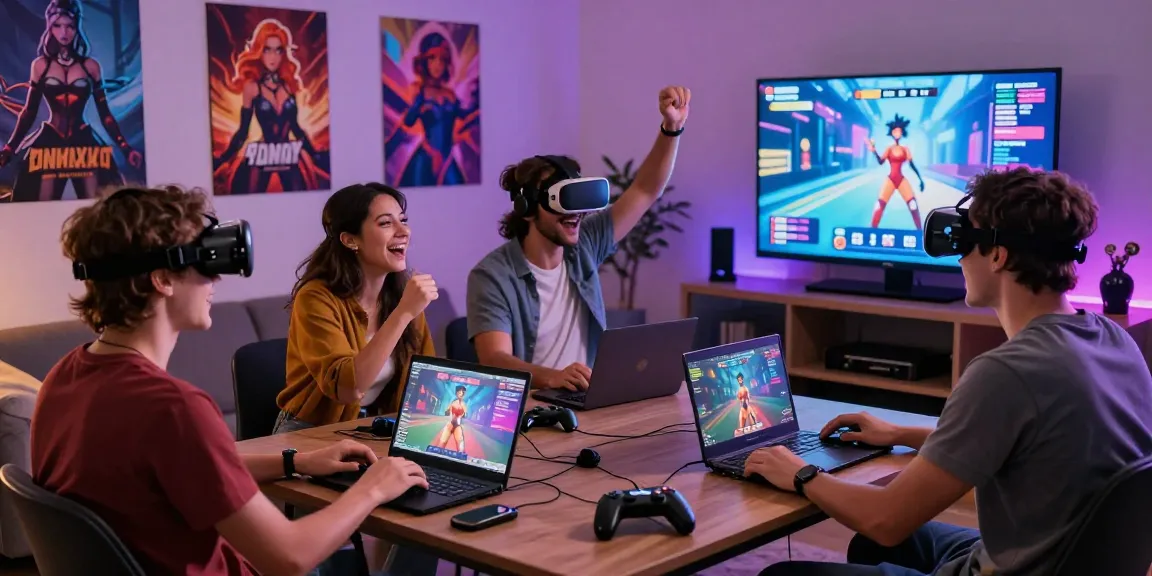 Group playing engaging sex games online in a cozy living room