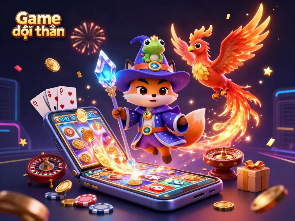 Play vibrant Game đổi thưởng on an exciting 3D digital casino scene with lively characters and game elements.