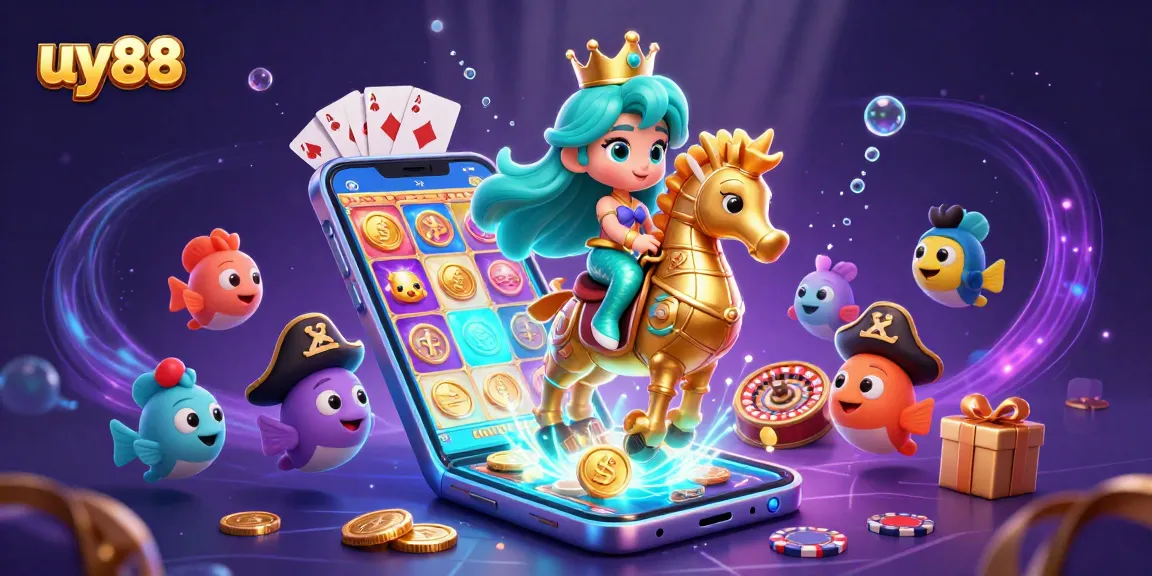 uy88 invites players to join an underwater casino adventure featuring a mermaid princess and giant seahorse.