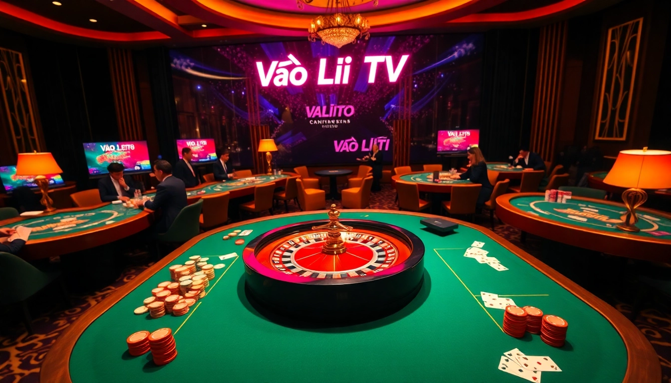 Vào Lưới TV highlighting strategic gameplay at a luxurious casino poker table.