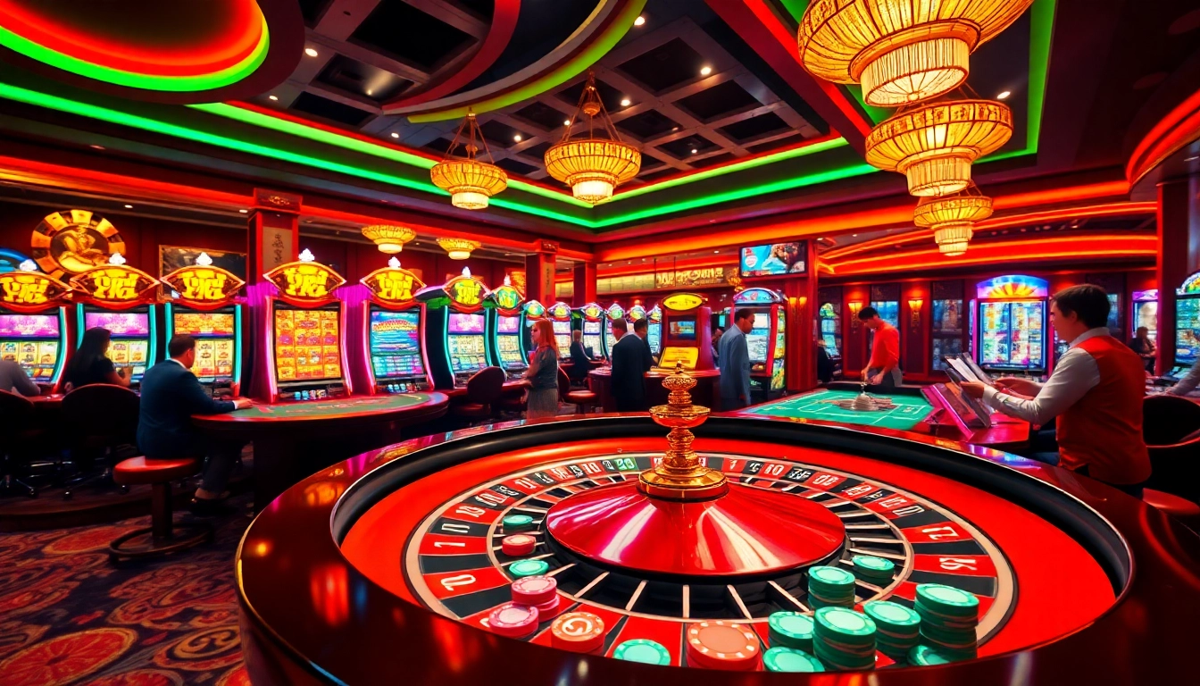 Exciting casino scene with vibrant slot machines and players winning at 789win.