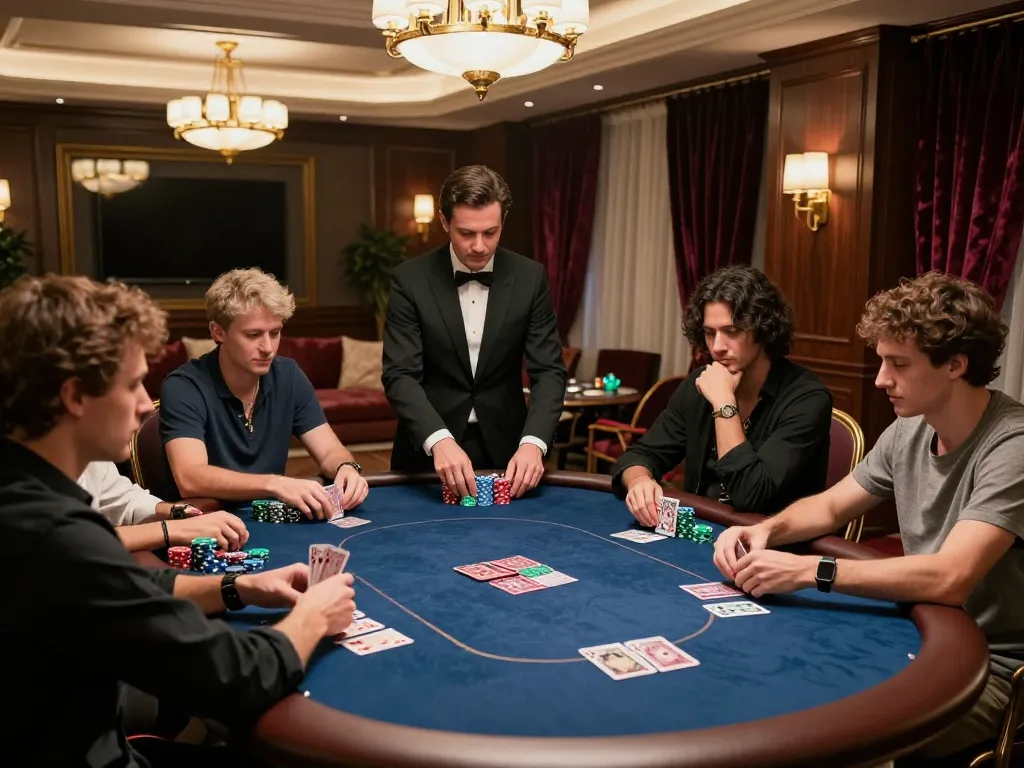 Watch players engage in intense poker strategy at https://sshbet.io/ in a luxurious gaming room.