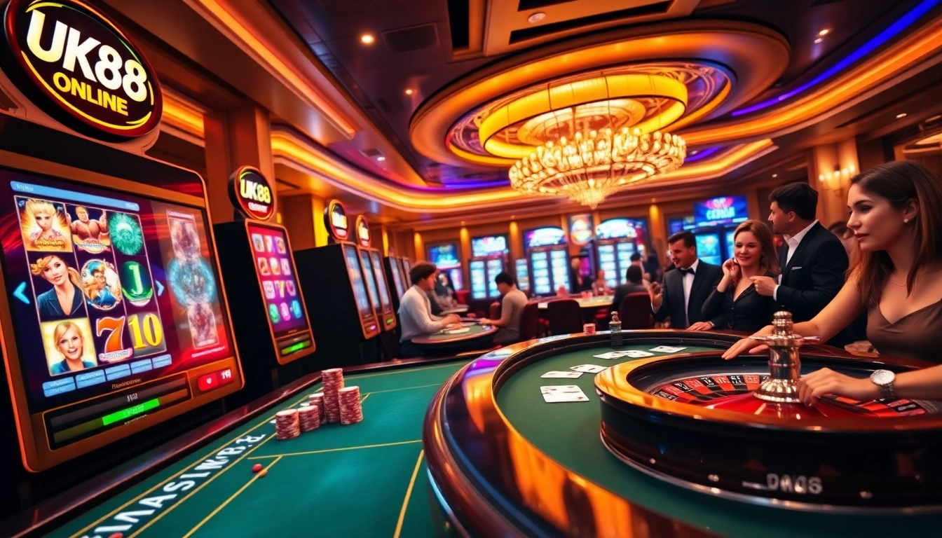 Experience the excitement of UK88's online gaming scene with thrilling slot machines and lively casino tables.