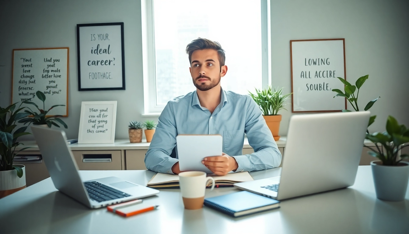 Reflecting on the ideal career journey with a bright workspace.