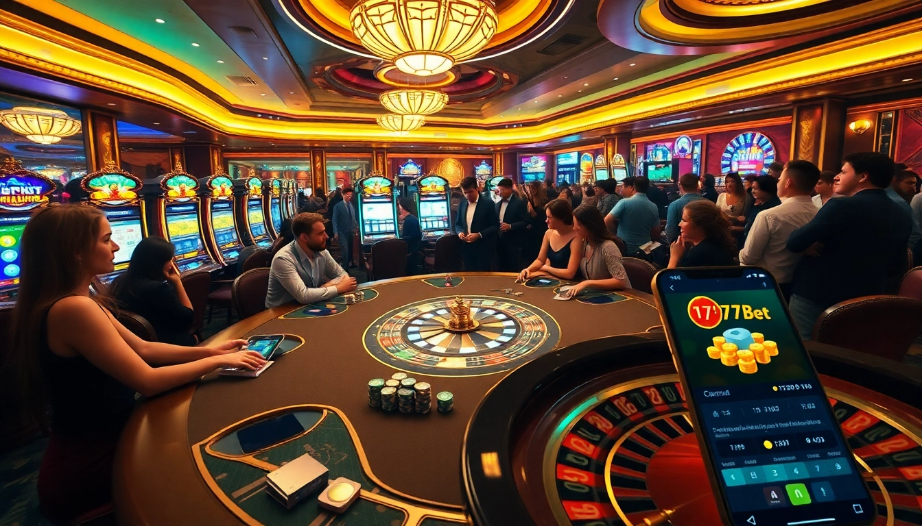 The excitement of players at the poker table showcases 77Bet's engaging casino experience.