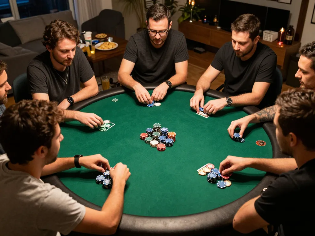Players enjoying a lively poker night at home, showcasing sunwin strategies for thrilling gameplay