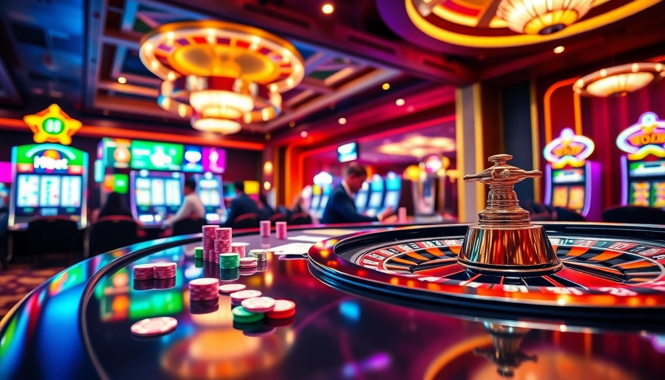 i9bet casino gaming table with vibrant poker chips and live betting screens.