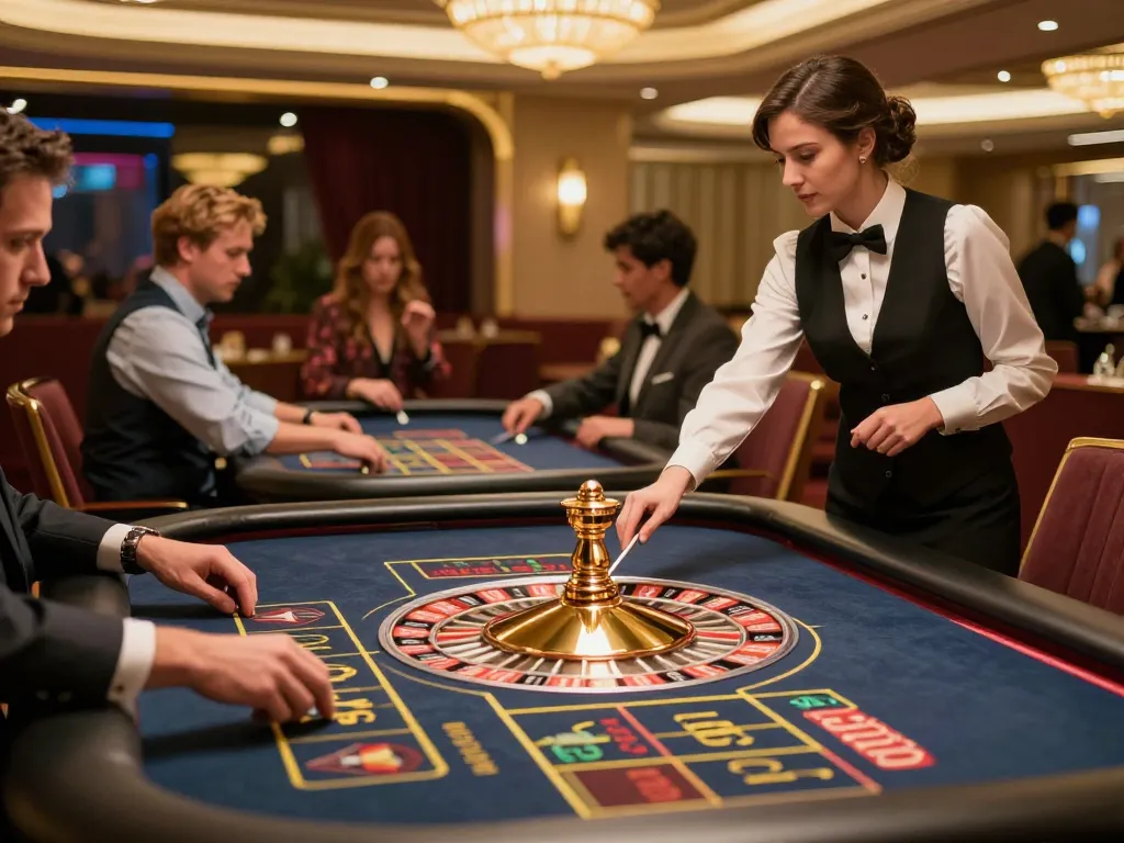 Players placing bets at a Bomwin roulette table, experiencing high-stakes excitement.