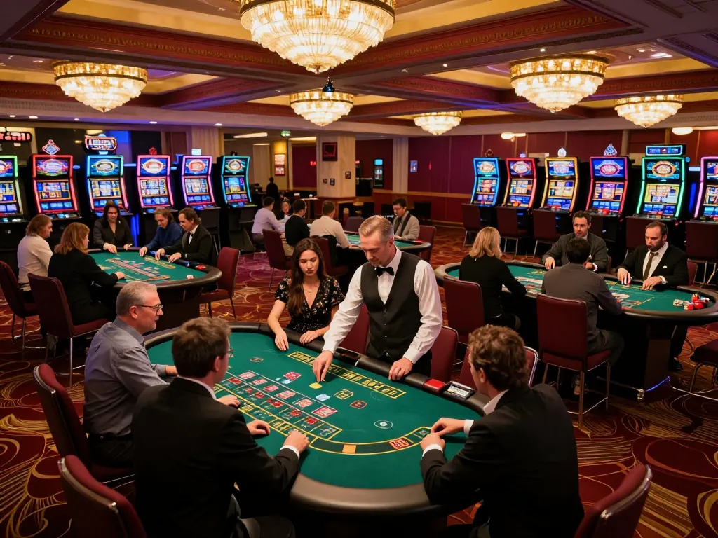 TR88 players strategizing at blackjack tables, vibrant casino atmosphere and dynamic gameplay.
