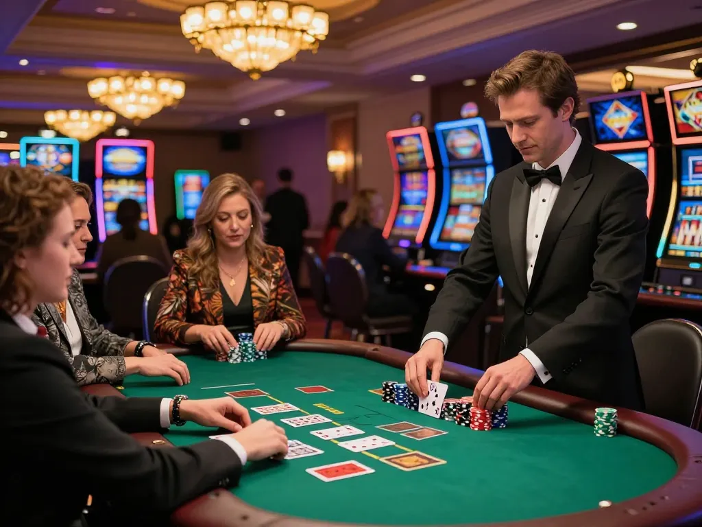 Players strategizing during an exciting blackjack game at SC88 casino, surrounded by engaging atmosphere and vibrant decor.