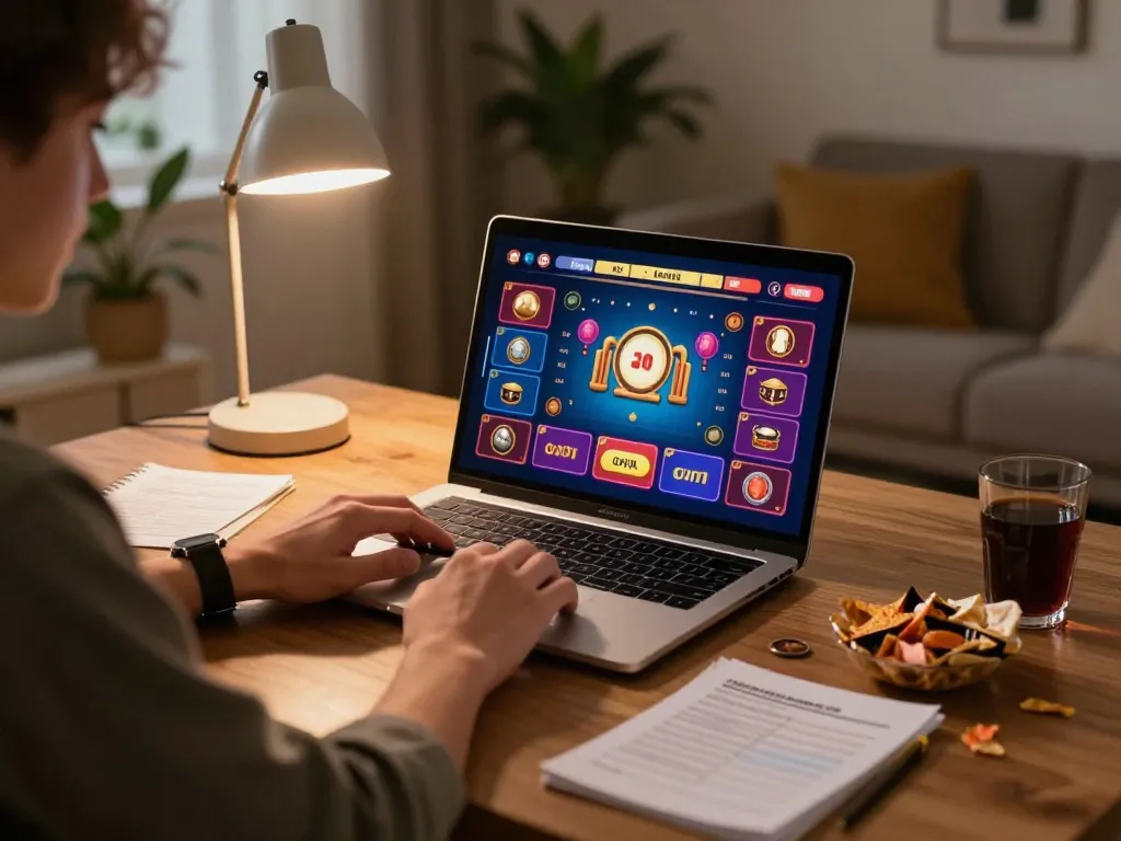 Engaging in lô đề online gaming from a cozy home setting with strategy notes.
