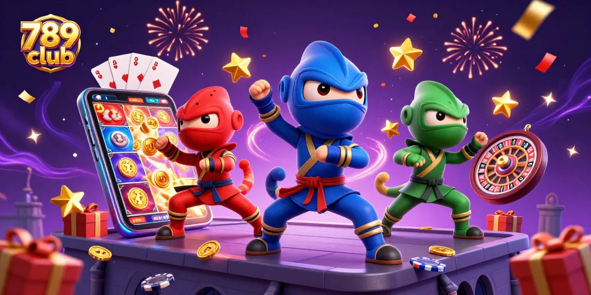 Engage with the thrilling 789 club gaming experience as chameleons perform martial arts amidst colorful slots.