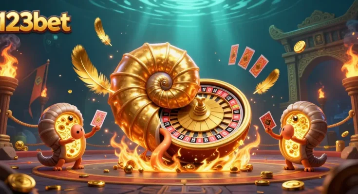 Experience the thrill of 123bet with an enchanting nautilus roulette scene full of vivid gambling elements.